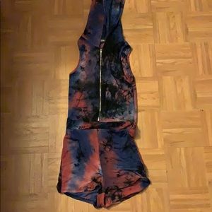 Tie-dye hooded romper.